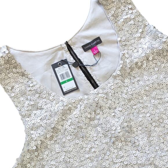 Vince Camuto Polished Rocker sequin tank cream size L NWT - Picture 2 of 9